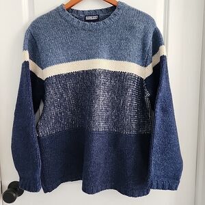 Lands' End Womens M 10-12 Blue Chunky Knit Wool Sweater Thick Crewneck Oversize